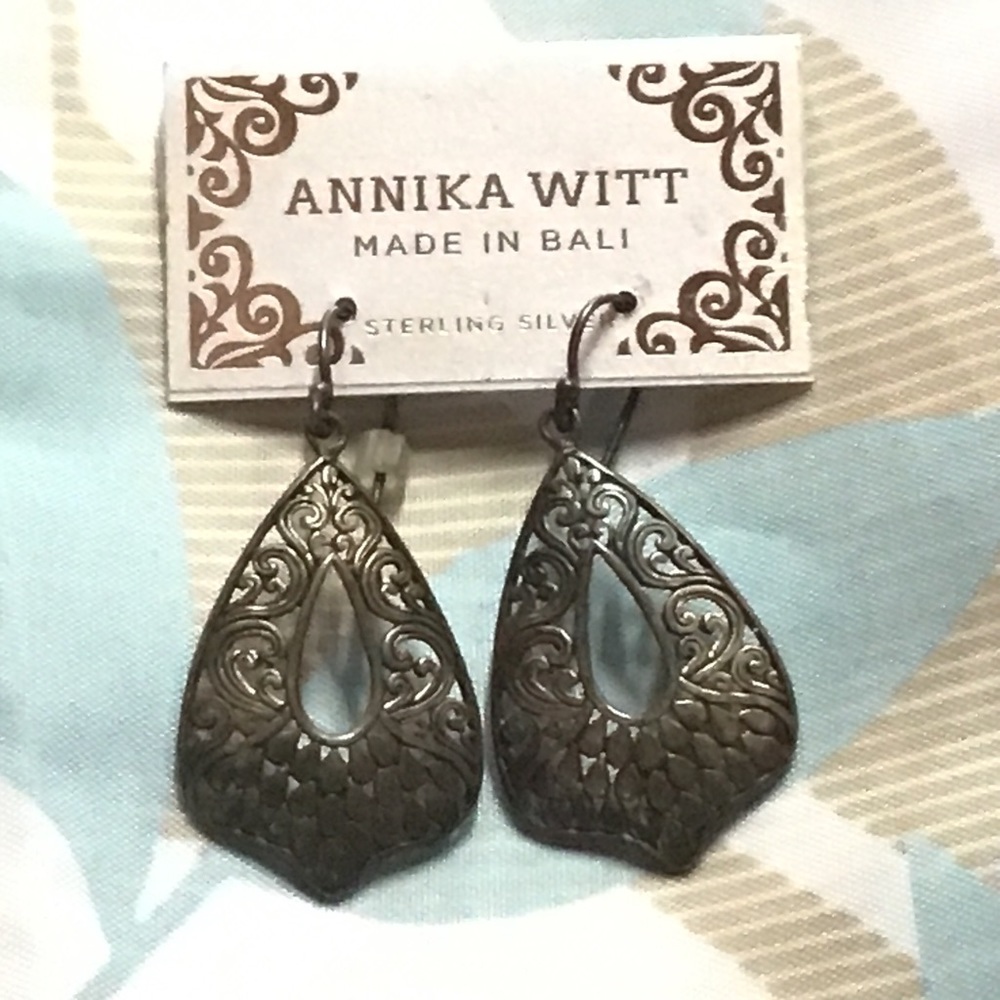 Annika Witt Sterling Silver Openwork Hook Dangle Earrings 1 1/2” Long